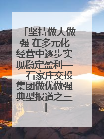 坚持做大做强 在多元化经营中逐步实现稳定盈利——石家庄交投集团做优做强典型报道之三